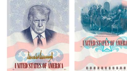 Bild: Uncredited/State Department/AP/dpa
Das Abbild des US-Präsidenten wird bald auf der Innenseite einer Sonderausgabe amerikanischer Reisepässe zu sehen sein.