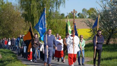 Bild: fvo
Fußwallfahrer, die von Waldthurn zum Fahrenberg zur Wallfahrtseröffnung ziehen.