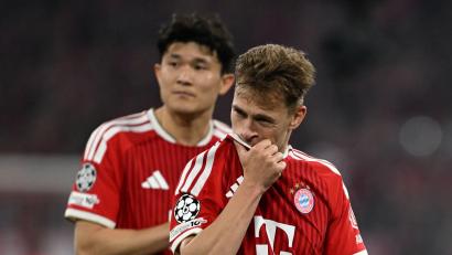 Bild: Sven Hoppe/dpa
Der Frust ist Joshua Kimmich (vorne) und Min-jae Kim ins Gesicht geschrieben. Der FC Bayern ist im Halbfinale der Champions-League ausgeschieden.