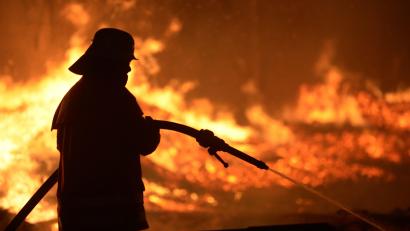 Symbolbild: Dominique Leppin/dpa
Ein Feuerwehrmann löscht einen Brand: Die Kreisbrandinspektion Schwandorf klärt zum Thema "Waldbrand" auf.