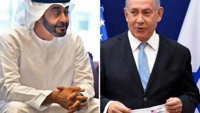 Bild: Debbi Hill/Pool UPI/AP/dpa
Der emiratische Präsident Mohammed bin Sajid (l) und der israelische Ministerpräsident Benjamin Netanjahu. (Archivbild)