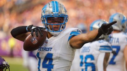 Bild: Bruce Kluckhohn/AP/dpa
Amon-Ra St. Brown freut sich auf das NFL-Heimspiel mit den Detroit Lions in München. (Archivbild)