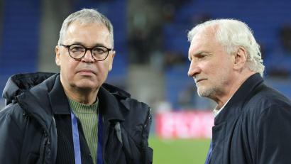 Bild: Christian Charisius/dpa
DFB-Geschäftsführer Andreas Rettig (links) und Sportdirektor Rudi Völler (Archivbild).