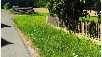 Bild: fpoz
Die Bauvoranfrage in Wolfersreuth – der Bauplatz sollte an der Stelle sein, wo das Holzlager zu sehen ist. Hier würde zum letzten Haus in der Straßenreihe eine große Baulücke entstehen. Zudem ist das Grundstück nicht erschlossen.