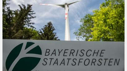 Bild: Armin Weigel/dpa
Ein Windrad im Staatswald nahe Beratzhausen in der Oberpfalz. Die Staatsforsten wollen bis zu 500 Windräder errichten lassen. (Archivbild)