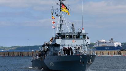 Bild: Marcus Golejewski/dpa
Sollte Deutschland sich an einer Militärmission beteiligen, gehört das Minenjagdboot Fulda zum deutschen Beitrag.