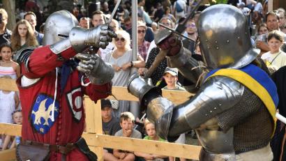 Bild: Petra Hartl
Mittelalter satt: Das ist vom 7. bis 9. August beim Brunnenfest in Amberg geboten. Und dazu gehört auch ein Schaukampf von Rittern zu Ehren des Brautpaares, Kurprinz Philipp und Margarete von Bayern-Landshut.