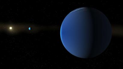 Bild: Daniel Rutter/NASA/dpa
Der Stern TOI-791 und die beiden ihn umrundenden Riesenplaneten.