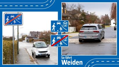 Bildmontage: Marina Gube
Wer in einem verkehrsberuhigten Bereich, einer sogenannten Spielstraße, wohnt, beobachtet des Öfteren Autofahrer, die zu schnell fahren.