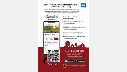 Bild: Altenstadt an der Waldnaab
Mit der kostenfreien Heimat-Info App haben Bürgerinnen und Bürger von Altenstadt an der Waldnaab alle wichtigen Informationen ihrer Gemeinde jederzeit griffbereit – direkt auf dem Smartphone.