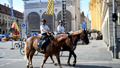 Bild: Felix Hörhager/dpa
Berittene Polizei beim Jubiläum.