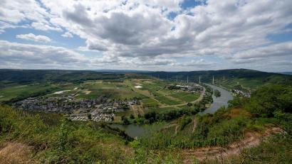 Bild: Harald Tittel/dpa
Blick auf die Mosel bei Ürzig. Die große Hitze bleibt in den kommenden Tagen aus.