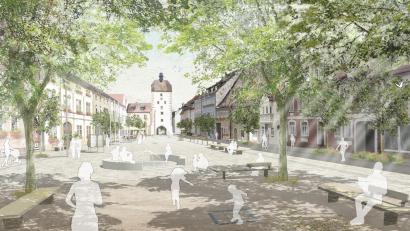 Bild: Stadt Vilseck
So wird das Areal Mit sechs Großbäumen ist auf dem Marktplatz ein schattiger Aufenthaltsbereich geplant. Er soll die Aufenthaltsqualität steigern und neue Impulse für das Stadtleben setzen. Mehr Veranstaltungen und Bürgeraktivitäten könnten langfristig auch den Einzelhandel beleben, so die Planer.