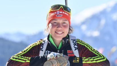 Bild: Martin Schutt/dpa
2017 war Laura Dahlmeier die alles überragende WM-Teilnehmerin. (Archivbild)