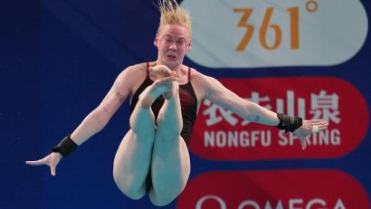 Bild: Ng Han Guan/AP/dpa
Pauline Pfeif gelang ein guter Sprung beim Mixed-Wettbewerb der EM (Archivbild).