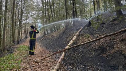 Bild: Florian Schlegel
Auch am Sonntag dauern die Löscharbeiten beim Waldbrand in Freudenberg noch an. Ein Hauptaugenmerk liegt am Sonntag auf den Glutnestern.