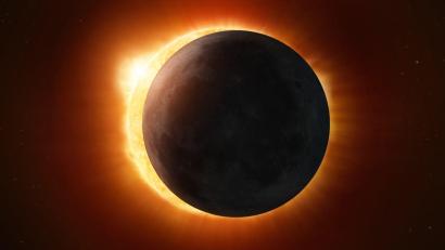 Bild: Handout / Berlin/Esa/dpa
Künstlerische Darstellung einer Sonnenfinsternis. Der Mond steht genau vor der Sonne, so dass sein Schatten auf die Erde fällt.