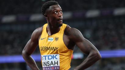 Bild: Oliver Weiken/dpa
Owen Ansah greift am Dienstagabend im 100-Meter-Halbfinale bei der EM ein. (Archivbild)