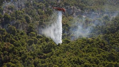 Bild: Socrates Baltagiannis/dpa
Das Feuer brach am Donnerstagnachmittag nahe dem Ferienort Siviri auf der Halbinsel Kassandra aus.