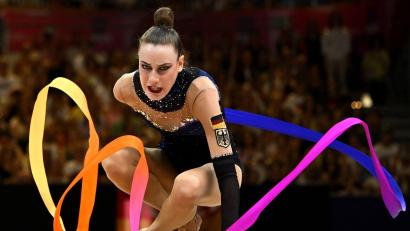 Bild: Marijan Murat/dpa
Darja Varfolomeev führt ihre Kür bei der Weltmeisterschaft der Rhythmischen Sportgymnastik auf.