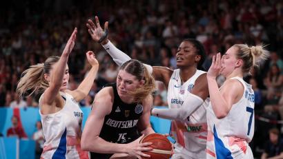 Bild: Christian Charisius/dpa
Luisa Geiselsöder war beim ersten WM-Test der Basketballerinnen dabei, konnte die knappe Niederlage aber nicht verhindern. (Archivbild)