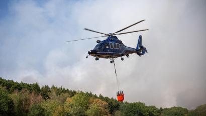 Bild: Harald Tittel/dpa
Etwa zehn Löschhubschrauber kommen bei der Brandbekämpfung im Hürtgenwald zum Einsatz.