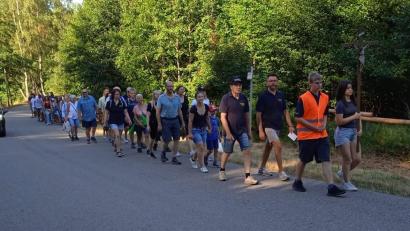 Bild: Annemarie Mösbauer
Eine große Gruppe von Wallfahrern pilgert betend hinter dem Kreuz von Schönau nach Stadlern.