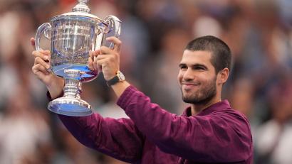 Bild: Seth Wenig/AP/dpa
Carlos Alcaraz hat im vergangenen Jahr die US-Open gewonnen. (Archivbild)