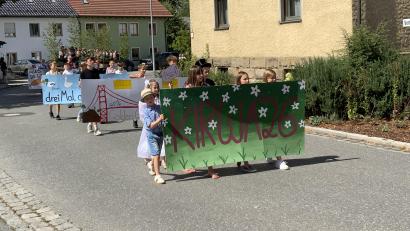 Bild: Dominik Eckert
Mit mehreren Fußgruppen und Themenwägen schlängelte sich der Kirwazug durchs Dorf.