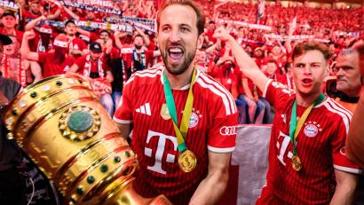 Bild: Tom Weller/dpa
Gar nicht lange her: Im DFB-Pokalfinale war Harry Kane mit einem Hattrick Bayerns Matchwinner gegen Stuttgart. (Archivbild)