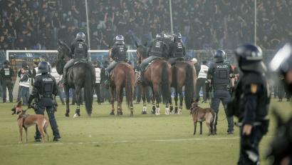 Bild: Foto Huebner/dpa
Beim DFB-Pokalspiel in Mannheim war ein großes Polizeiaufgebot im Einsatz. (Archivbild)