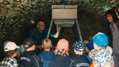 Bild: David Rieß, ALE Oberpfalz
Die Kinder des Kindergartens Weidenthal waren fasziniert von den Winterquartieren der Fledermäuse