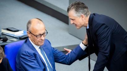 Bild: Christoph Soeder/dpa
„Ich bin davon überzeugt, dass Friedrich Merz Bundeskanzler bleibt“, sagt Unionsfraktionschef Thorsten Frei. (Archivbild)