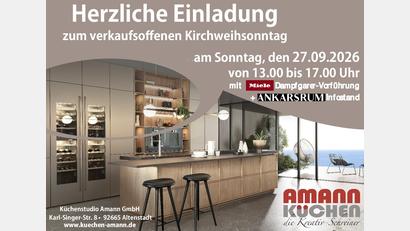 Bild: Küchenstudio Amann
Der verkaufsoffene Kirchweihsonntag bei Küchenstudio Amann hat viel zu bieten.