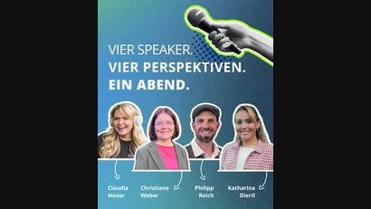 Grafik: Lisa Stauß
Vier Perspektiven: Claudia Moser, Christiane Weber, Philipp Reich und Katharina Diertl diskutieren bei der "Langen Nacht der Demokratie" über digitale Streitkultur.