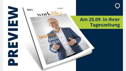 Grafik: Agentur PR &amp; Content
work:life OBERPFALZ– das Karrieremagazin mit Inspirationen und Trends rund um die Themen Arbeit, Beruf und Leben.