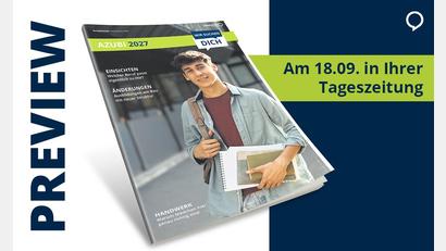 Grafik: Agentur PR &amp; Content
Azubi 2027: Von der ersten Berufsorientierung über die Suche nach dem passenden Ausbildungsplatz bis hin zum gelungenen Einstieg ins Berufsleben begleitet die Beilage junge Menschen Schritt für Schritt auf ihrem Weg.