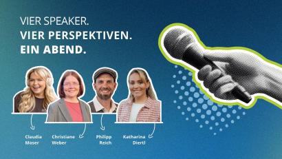 Grafik: Lisa Stauß
Vier Perspektiven: Claudia Moser, Christiane Weber, Philipp Reich und Katharina Diertl diskutieren bei der "Langen Nacht der Demokratie" über digitale Streitkultur.