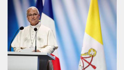 Bild: Benoit Tessier/Reuters Pool via AP/dpa
Papst Leo XIV. während seiner Grundsatzrede.