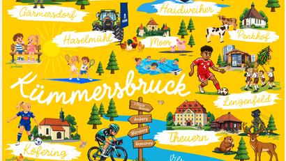Bild: Tom Beer
Dieses Wimmelbild gab es in Kümmersbruck heuer zum Schulanfang als Hintergrund auf einem Stundenplan gedruckt. Hier wurde Nene Brown im Bayern-Trikot verewigt.