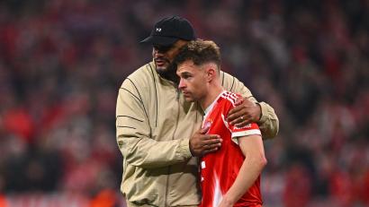 Bild: Tom Weller/dpa
Bayern-Trainer Vincent Kompany (l) mit seinem Antreiber Joshua Kimmich. (Archivbild)