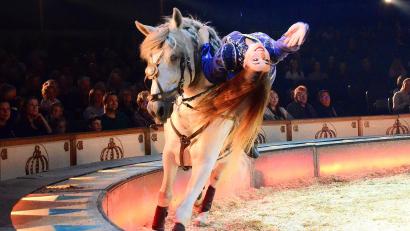 Bild: Helmut Kunz
Bei Circus Krone gibt es spektakuläre Reitkunst zu sehen. Aktuell gastiert das Zirkus-Ensemble in Weiden.