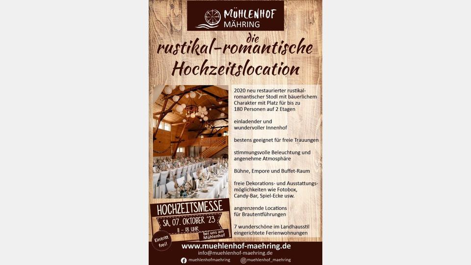 Die Hochzeitsmesse findet am 7. Oktober von 11 bis 18 Uhr statt. Bild: Mühlenhof Mähring