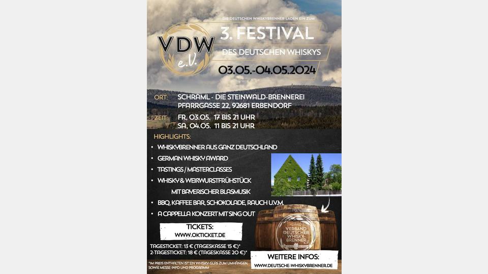 Am 03.05. und 04.05. findet das 3. Festival des deutschen Whiskys in Erbendorf statt. Bild: © Schraml