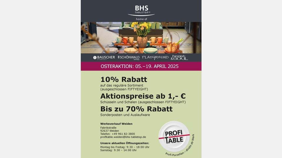 Die BHS tabletop AG startet mit einer tollen Osteraktion in den Frühling. Bild: BHS Tabletop AG
