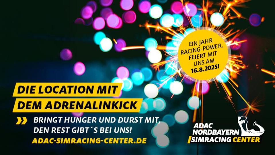 Am Samstag, 16. August 2025, feiert das ADAC Nordbayern SimRacing-Center in Weiden seinen ersten Geburtstag Bild: ADAC Nordbayern SimRacing-Center