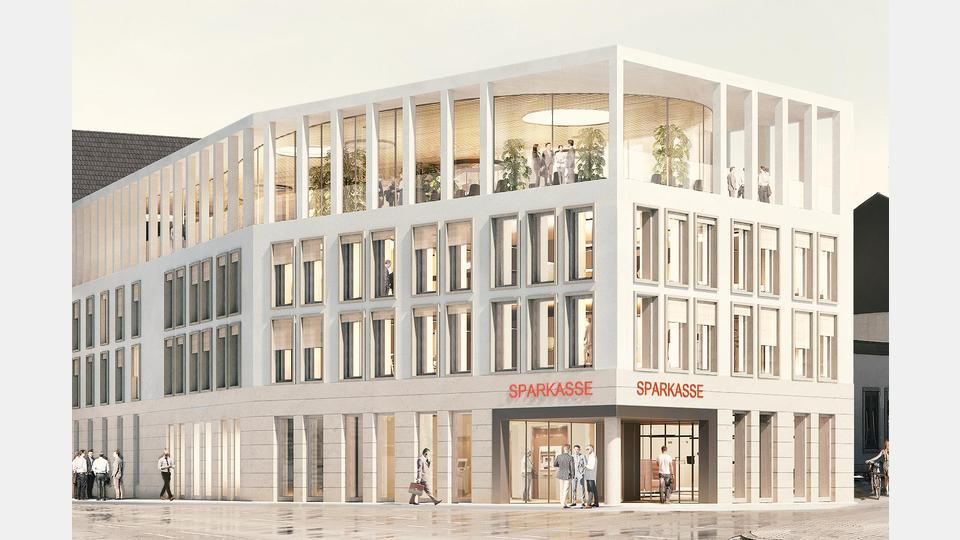 Der Regionalcenter Weiden der Sparkasse Oberpfalz Nord am Sparkassenplatz 1 wird umfassend modernisiert. Bild: © Architektur: Brückner &amp; Brückner Architekten, Tirschenreuth, Würzburg