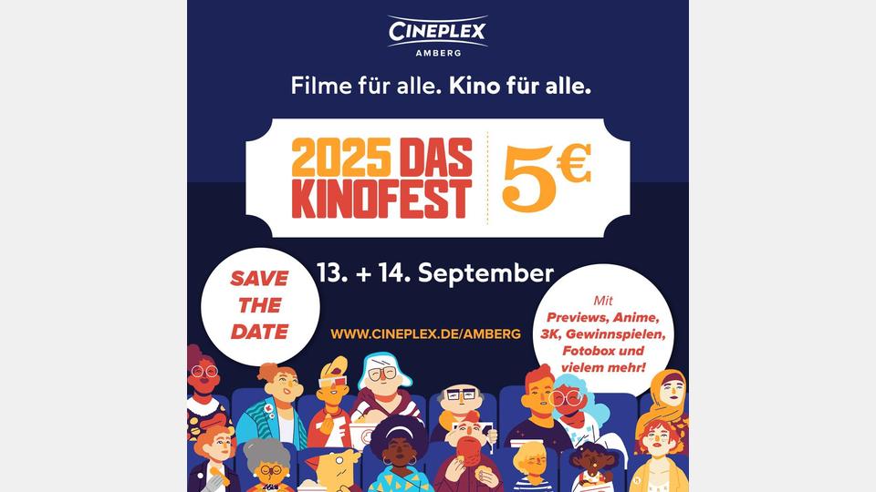 Von Freitag bis Sonntag, 12. bis 14. September, steigt im Cineplex Amberg das Kinofest. Bild: exb