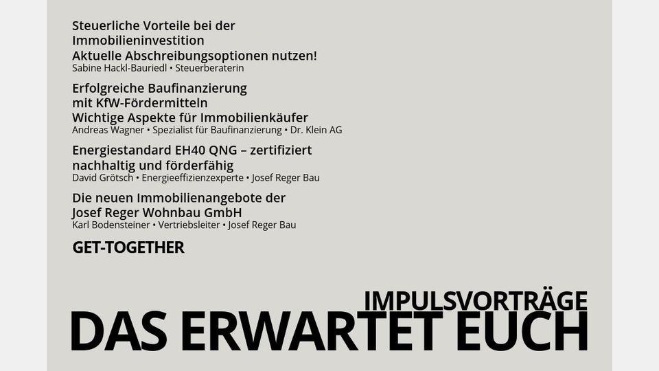 Immobilien Infoabend am 6. November um 18.30 Uhr bei Josef Reger Bau, Am Forst 2 in Vohenstrauß. Bild: bildraumwest