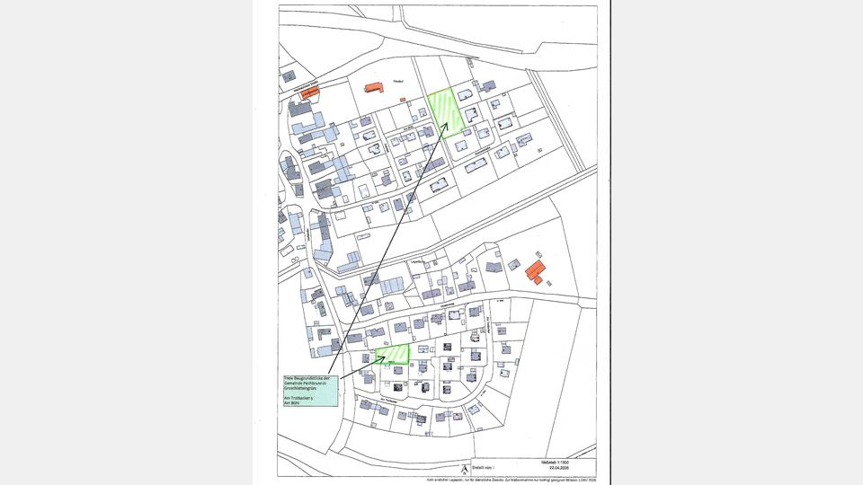 Der Lageplan (über freie Grundstücke) "Am Trottacker" und "Am Bühl". Bild: exb
